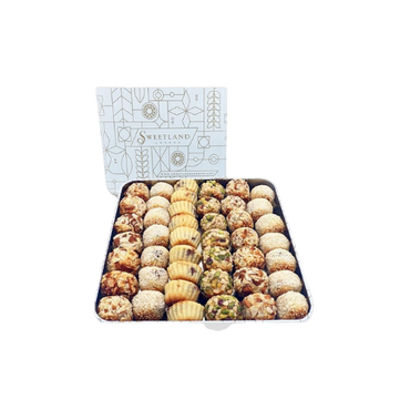 Handmade Maamoul Date Cookies in Elegant Tin – Assorted with Pistachio, Almond, and Sesame